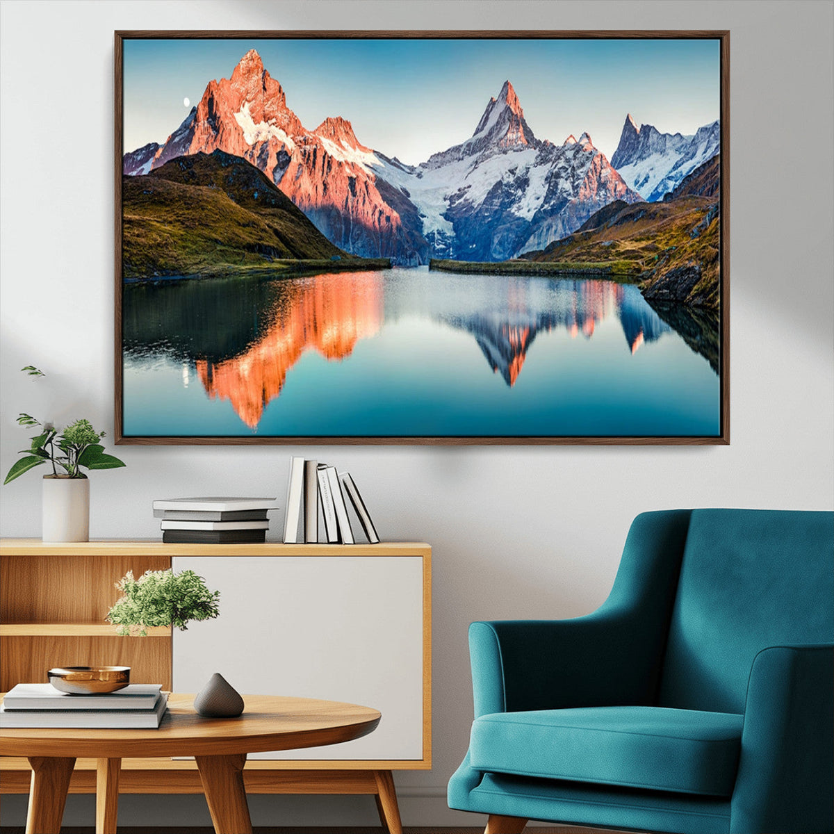 Landscape Mountain and Lake View Wall Art Canvas Print
