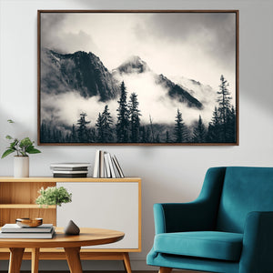 Large Foggy Mountain Forest Wall Art Canvas Print | Misty