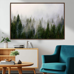 Misty Pine Forest Wall Art Canvas Print | 3 Panel Green