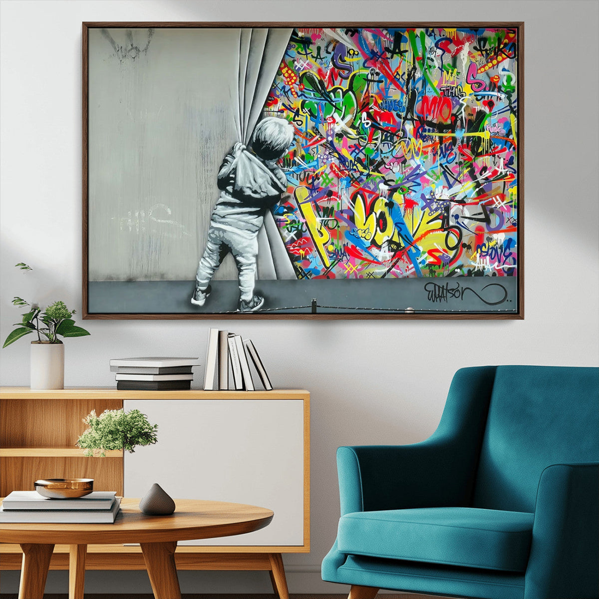 Banksy Colorful Street Graffiti Canvas Wall Art Print,