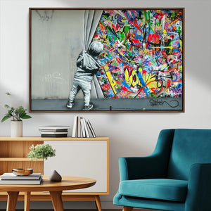 Banksy Colorful Street Graffiti Canvas Wall Art Print,