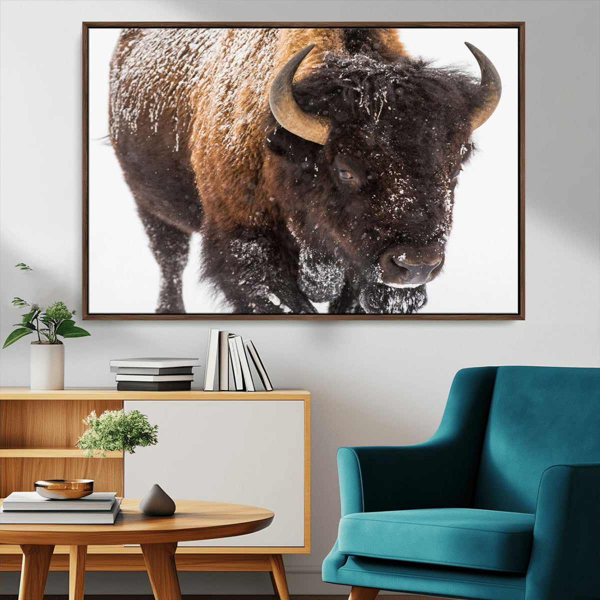 Bison Wall Art Canvas Print For Farmhouse, Wild Animal Wall