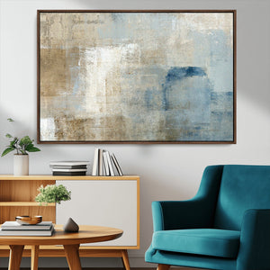 Abstract Blue and Beige Wall Art, Modern Minimalist Canvas