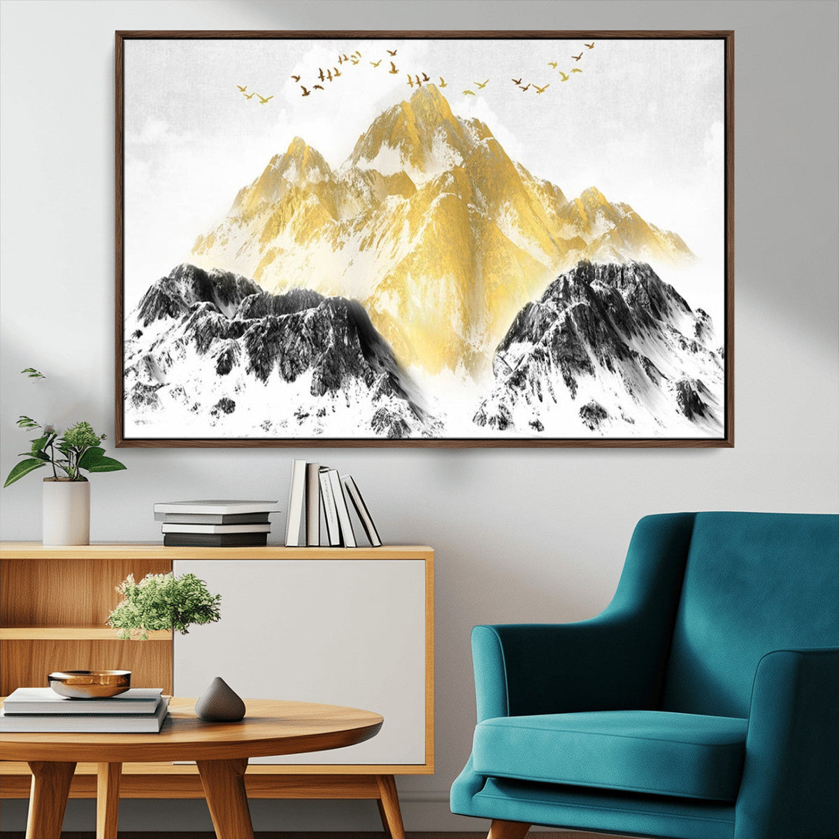 Golden Mountain Triptych Wall Art Canvas Print, Modern