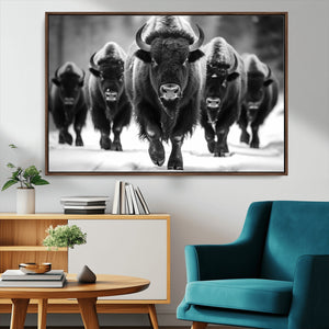 American Bison Art | Buffalo Herd Wall Art Canvas Print, BW