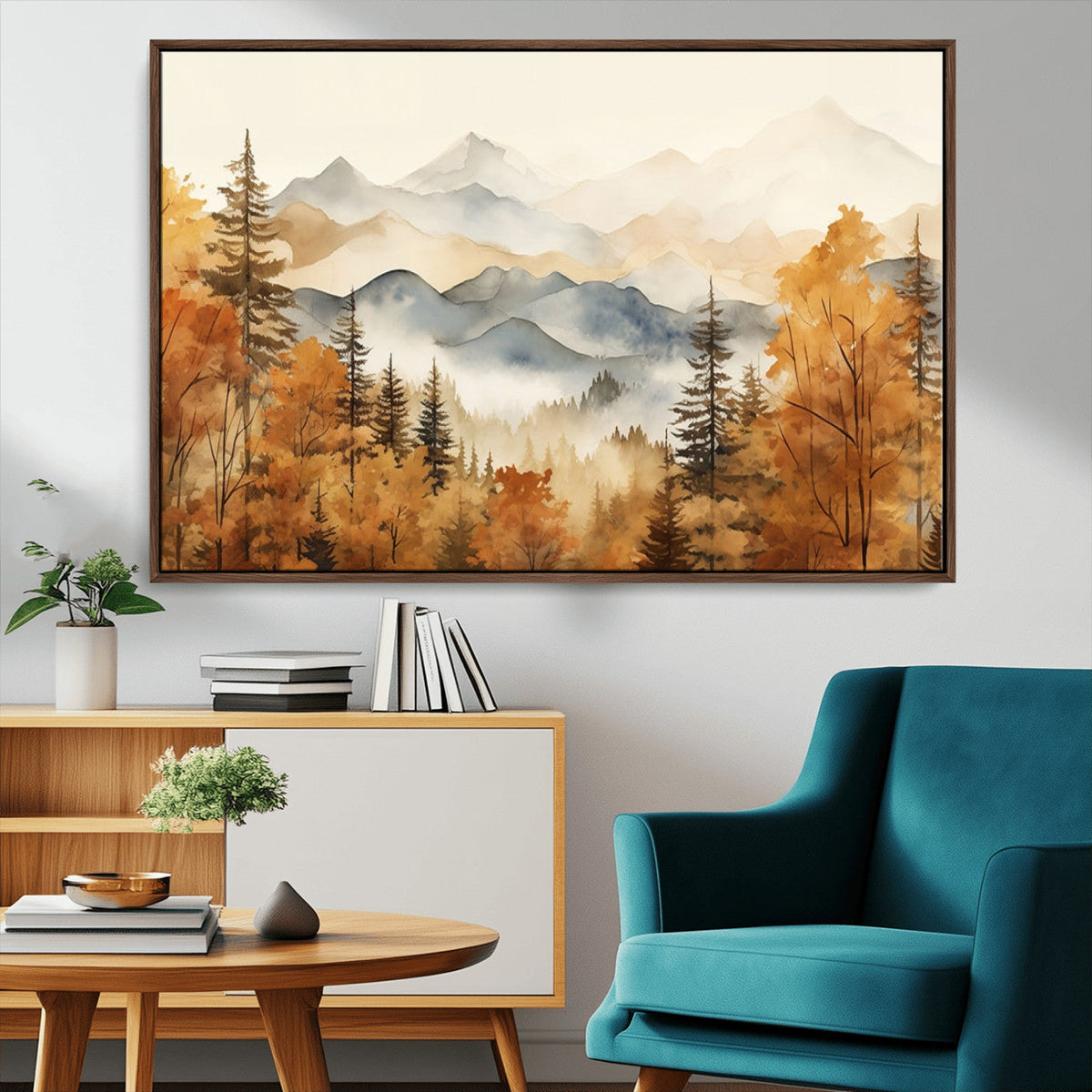 Golden Autumn Forest Wall Art Canvas | Mountain Landscape