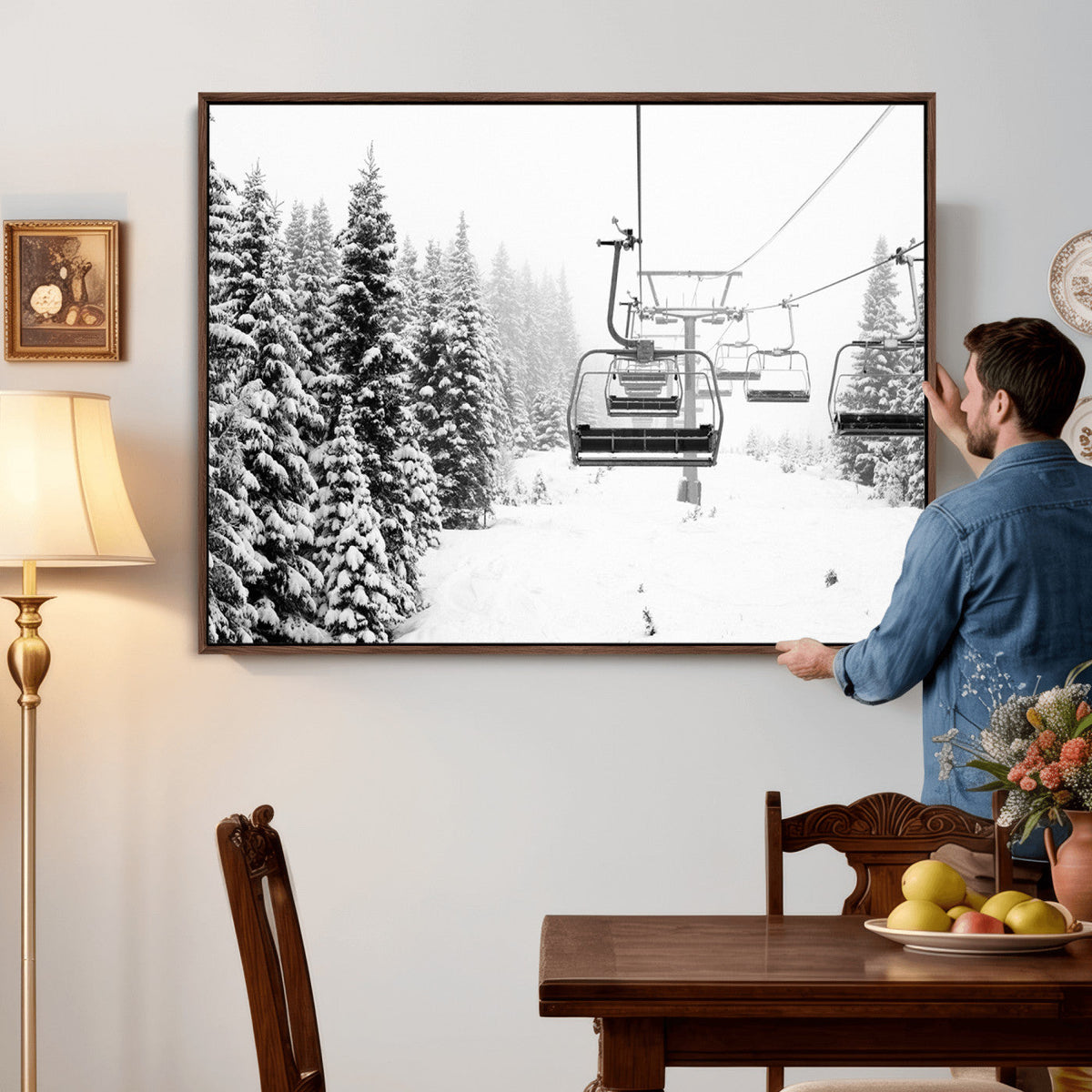 Ski Wall Art - Ski Lift Wall Art Canvas Print Snow Covered
