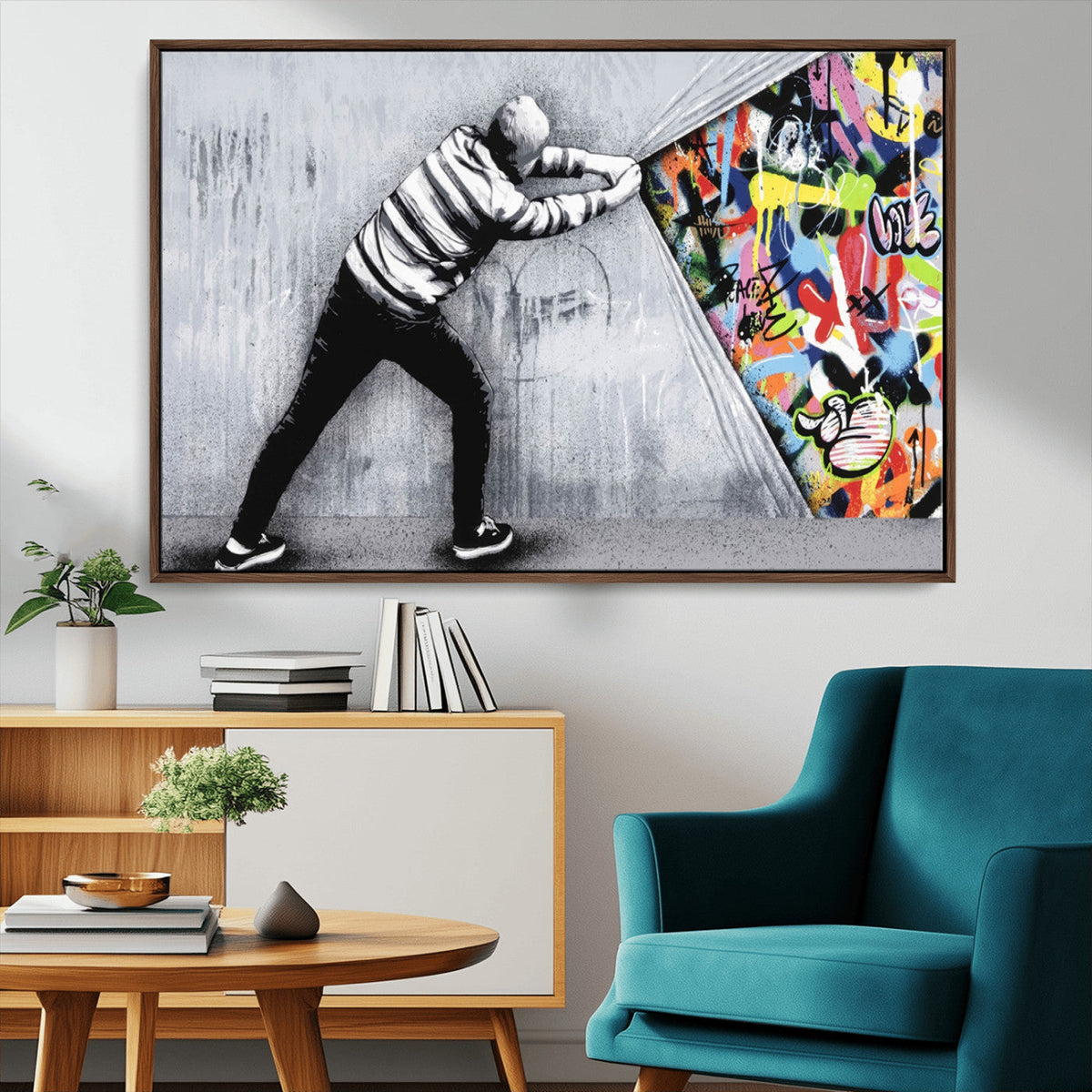 Banksy Art Behind the Curtain Street Wall Art Canvas Print |