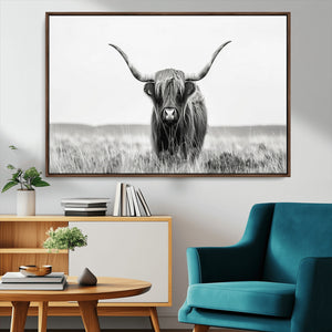 Highland Cow Canvas Wall Art – Majestic Beauty in Black and