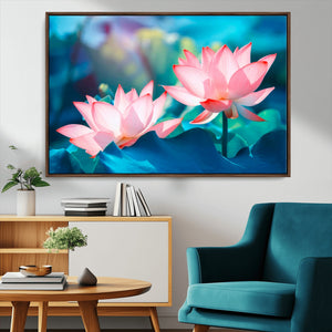 Pink Lotus Flower Canvas Wall Art | Vibrant Floral Wall
