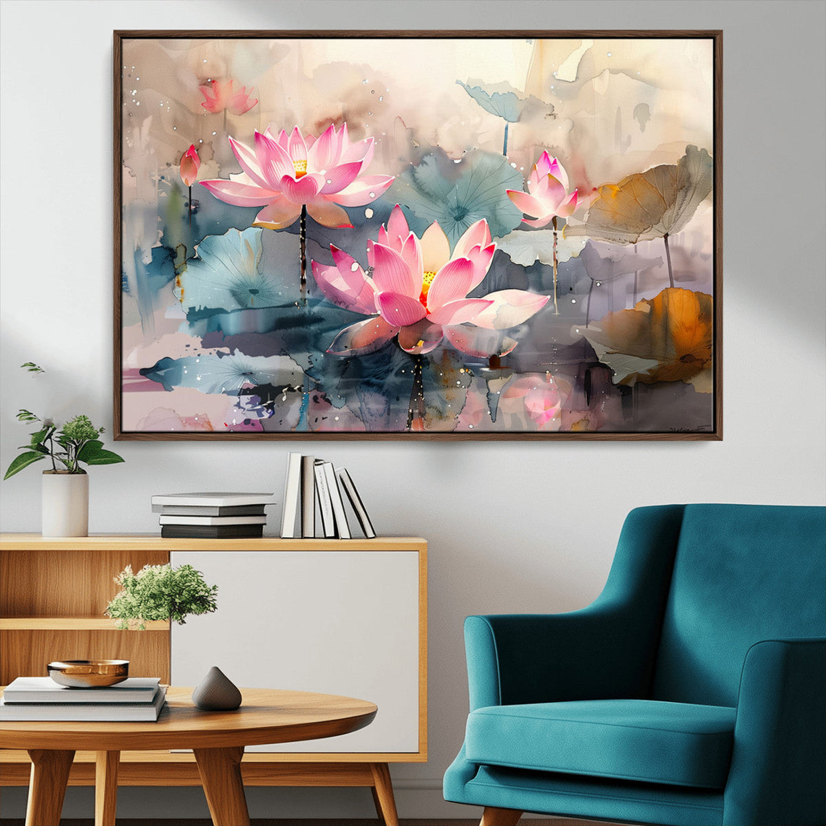 Lotus Flower Wall Art | 3-Panel Giclee Canvas Print of Pink