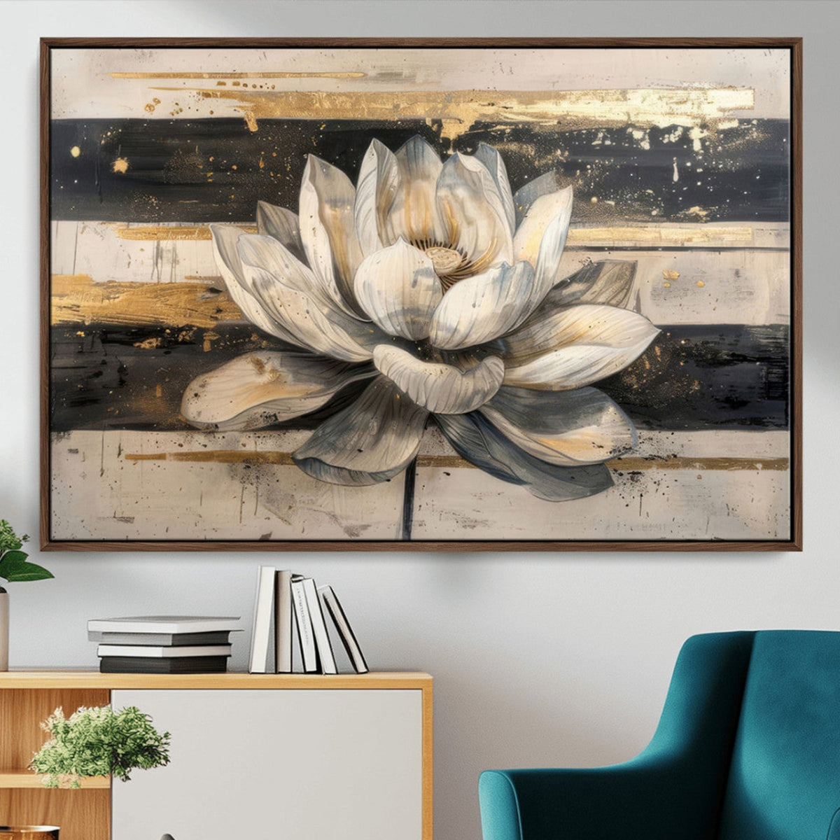 Lotus Flower Wall Art – Framed Abstract Floral Canvas