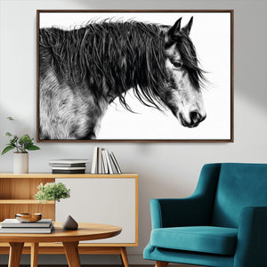 Majestic Horse Wall Art – Framed Black White Portrait Canvas