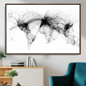 Abstract World Map Wall Art – Framed Geometric Line Canvas