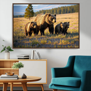 Grizzly Bear Family Wall Art Canvas Print – Majestic