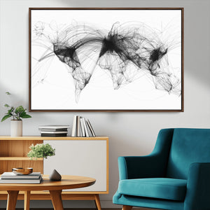 Flight Routes Air Traffic Map Canvas Wall Art - Framed -