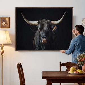 Majestic Longhorn Bull Wall Art Canvas Print – Dark
