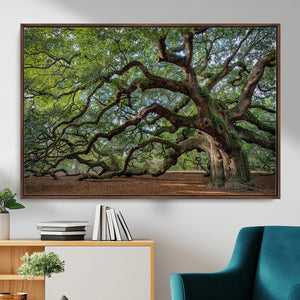 Historic Tree Wall Art – Framed Mossy Branch Canvas Artwork,