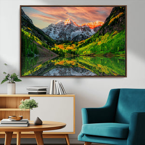 Maroon Bells Lake Wall Art Canvas Print – Framed Majestic
