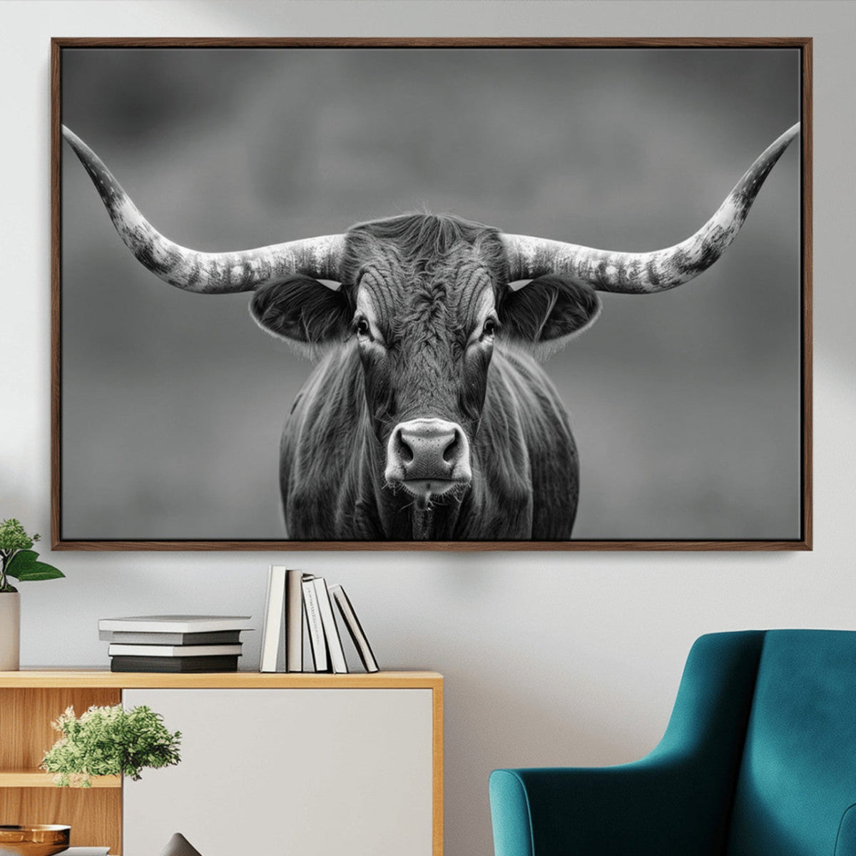Texas Longhorn Wall Art Canvas Print – Framed Western Bull