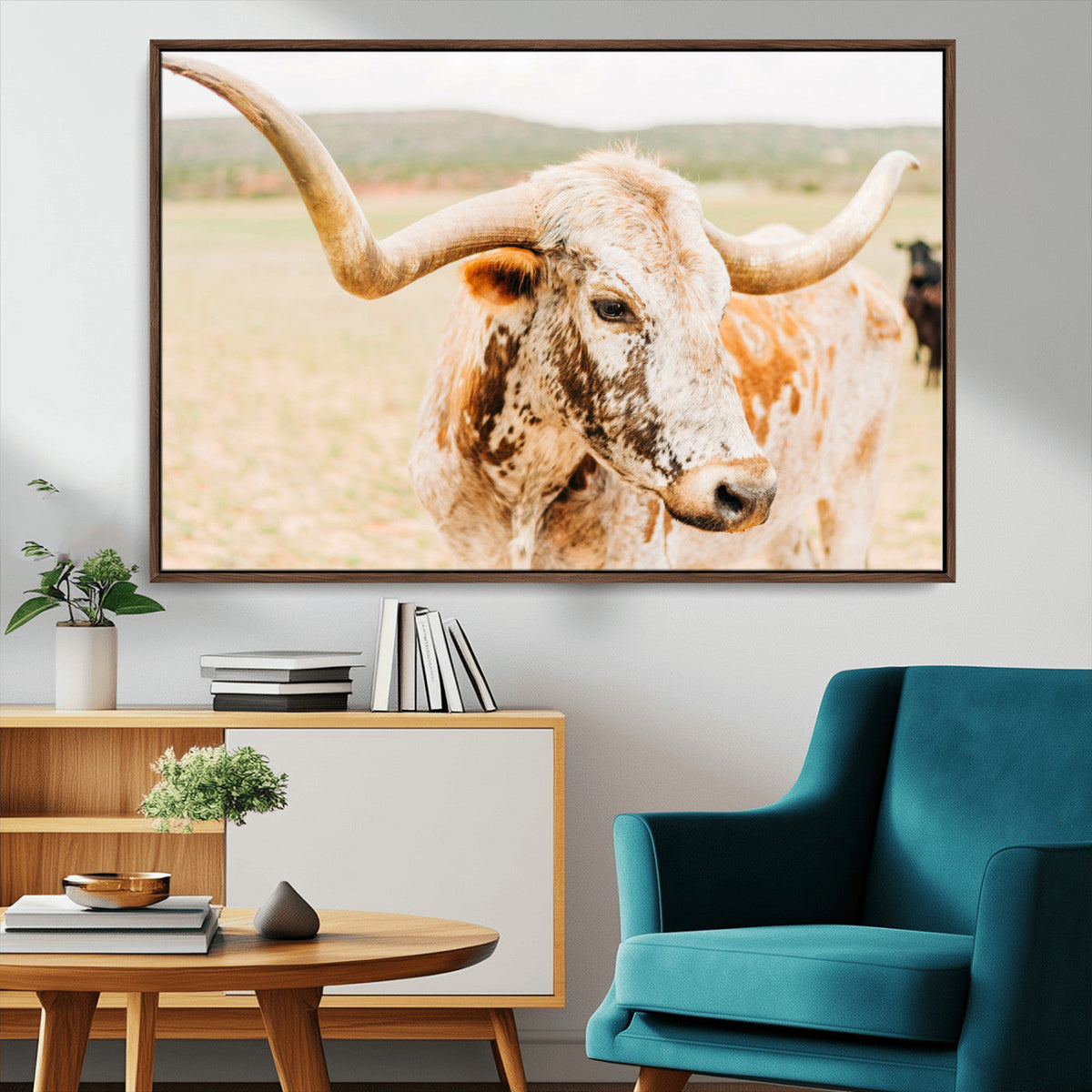 Texas Longhorn Wall Art Canvas Print – Framed Spotted Cow