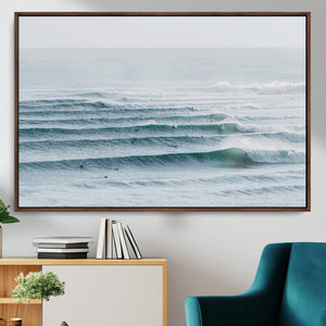 Ocean Waves Wall Art Canvas Print – Framed Surfer Lineup