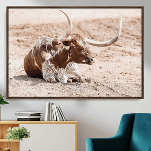 Texas Longhorn Wall Art Canvas Print – Framed Resting Bull