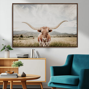 Texas Longhorn Wall Art Canvas Print – Framed Western Cow