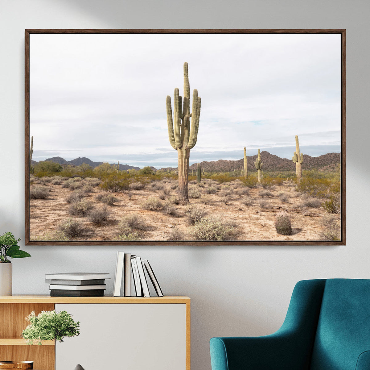 Saguaro Cactus Wall Art – Framed Desert Canvas Artwork,