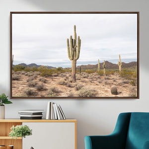 Saguaro Cactus Wall Art – Framed Desert Canvas Artwork,