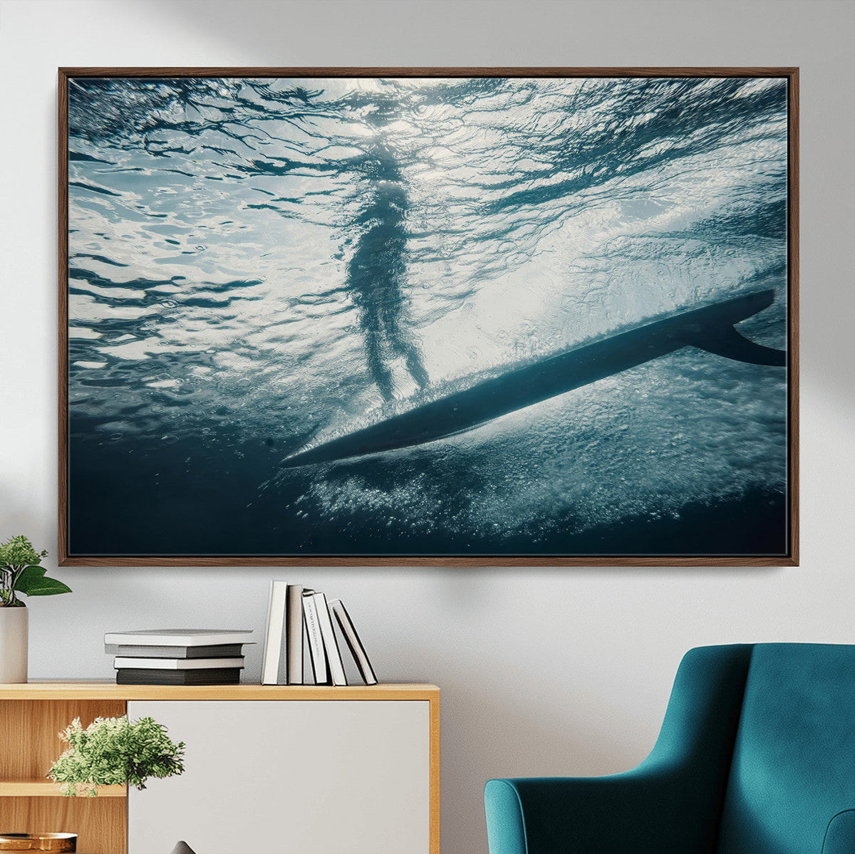 Underwater Surf Wall Art – Framed Ocean Wave Canvas Artwork,