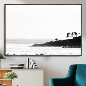 Surfer Cliffs Wall Art Canvas Print – Framed Black White