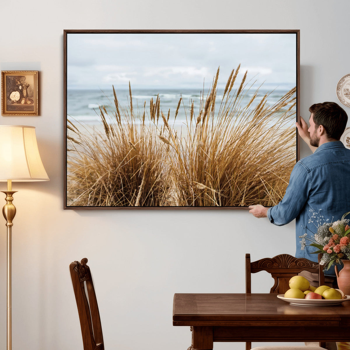 Beach Grass Wall Art Canvas Print – Framed Coastal Dunes Art