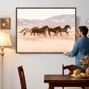 Wild Horse Wall Art Canvas Print – Framed Rustic Western Art