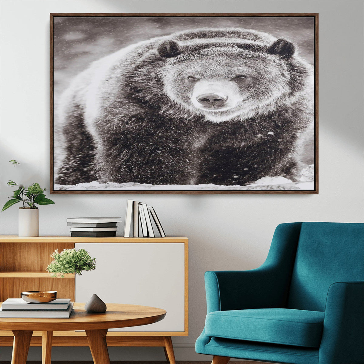Grizzly Bear Wall Art Canvas Print – Framed Rustic Lodge Art