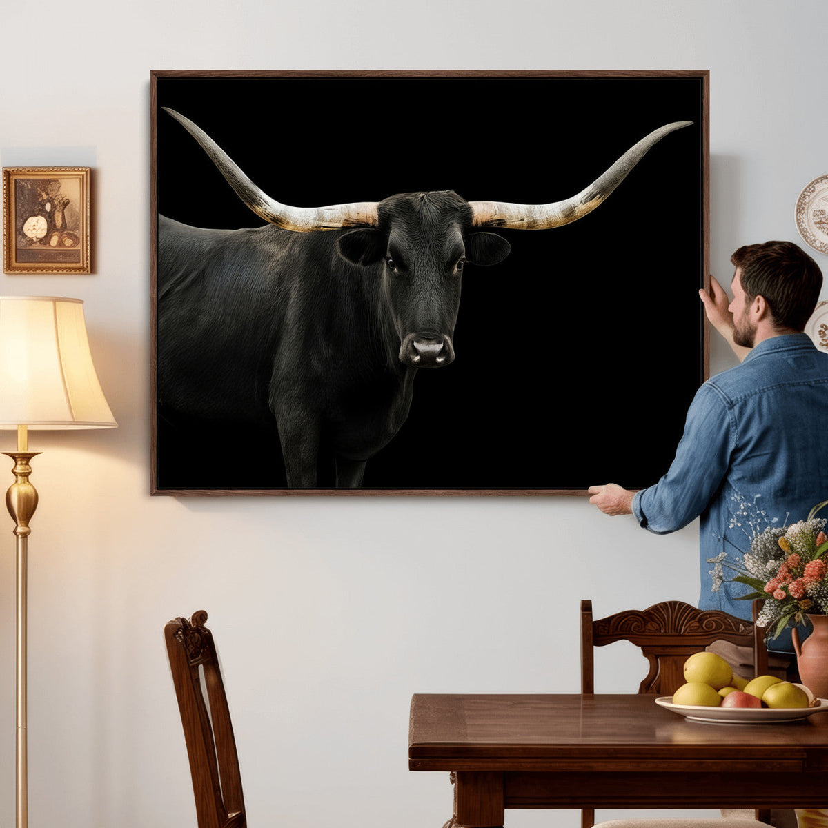 Longhorn Cattle Wall Art Canvas Print – Framed Texas Ranch