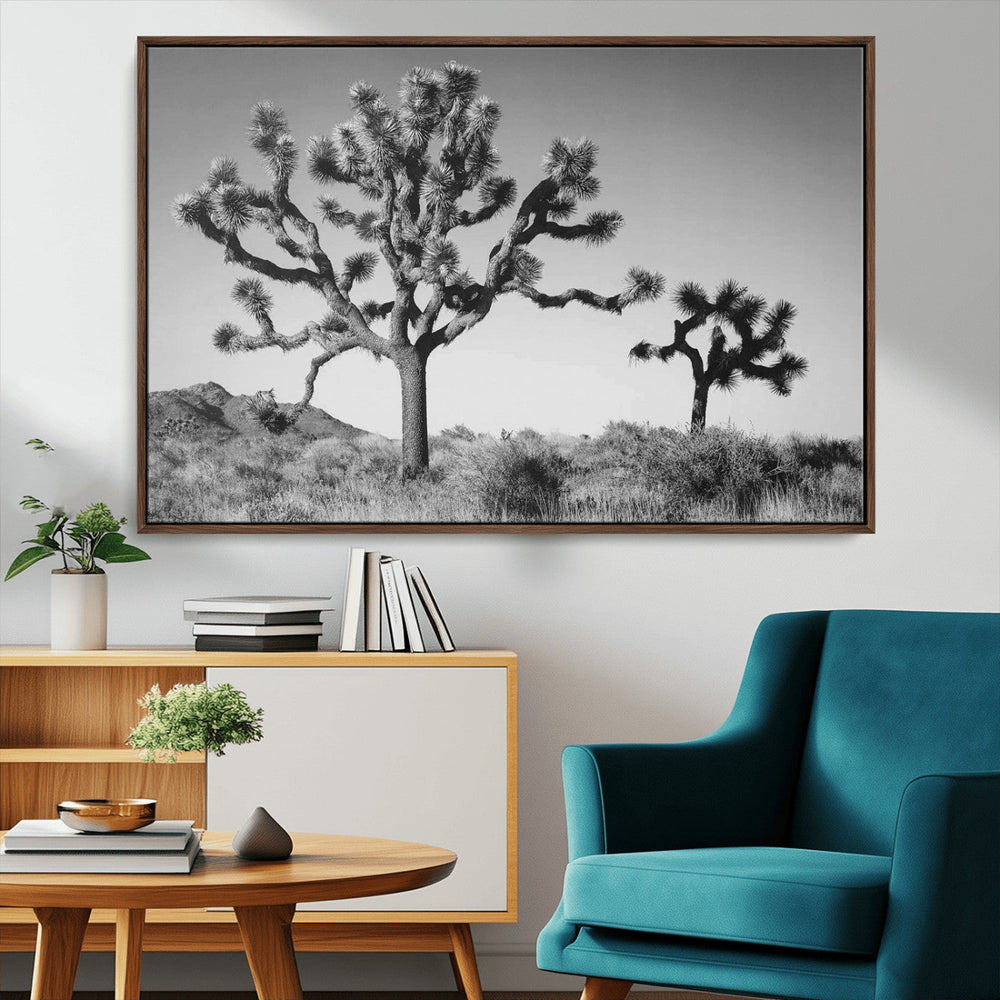 Joshua Tree Wall Art Canvas Print – Framed Monochrome Desert