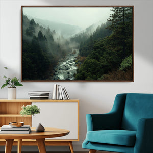 Misty Forest Wall Art Canvas Print – Framed Foggy River