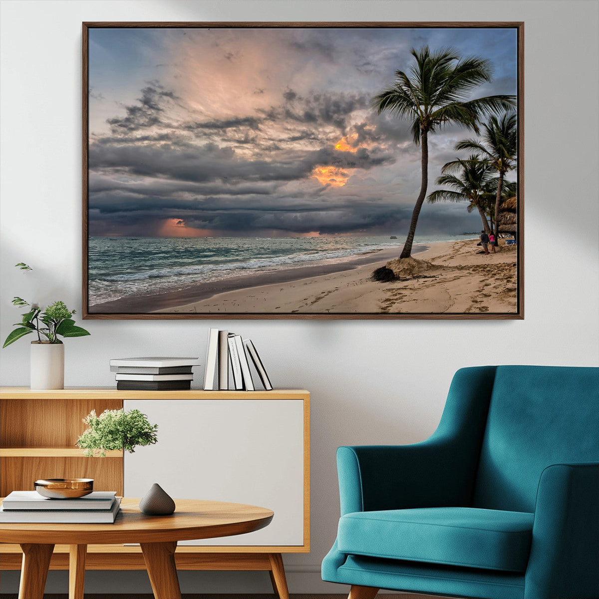 Tropical Storm Wall Art Canvas Print – Framed Moody Beach