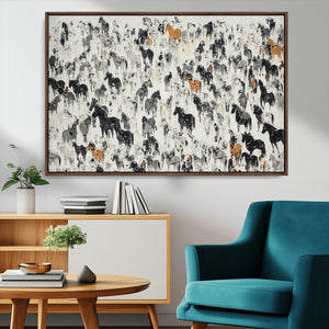 Wild Horse Stampede Wall Art Canvas Print – Monochrome
