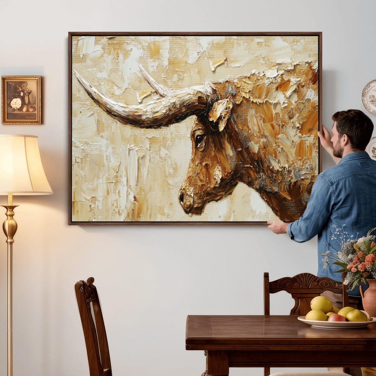 Rustic Longhorn Bull Wall Art Canvas Print – Vintage Western