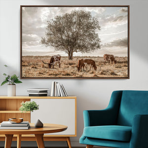 Texas Longhorn Cattle Wall Art, Rustic Western Ranch Canvas