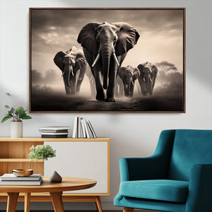 Elephant Family Wall Art Canvas Print, Framed Elephant Wall