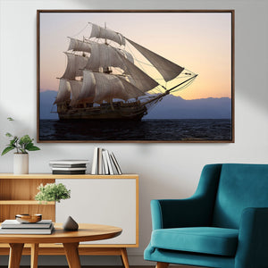 Majestic Sailing Ship Wall Art Canvas Print, Sunset Ocean