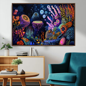 Vibrant Neon Coral Reef Wall Art Canvas Print, Colorful