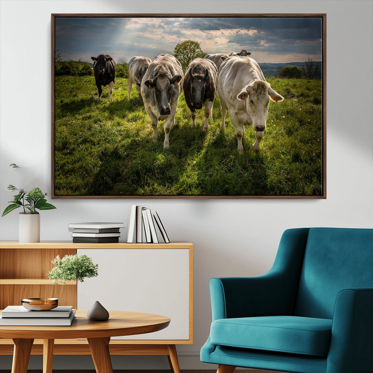 Grazing Cattle Herd Wall Art Canvas Print, Majestic Farm