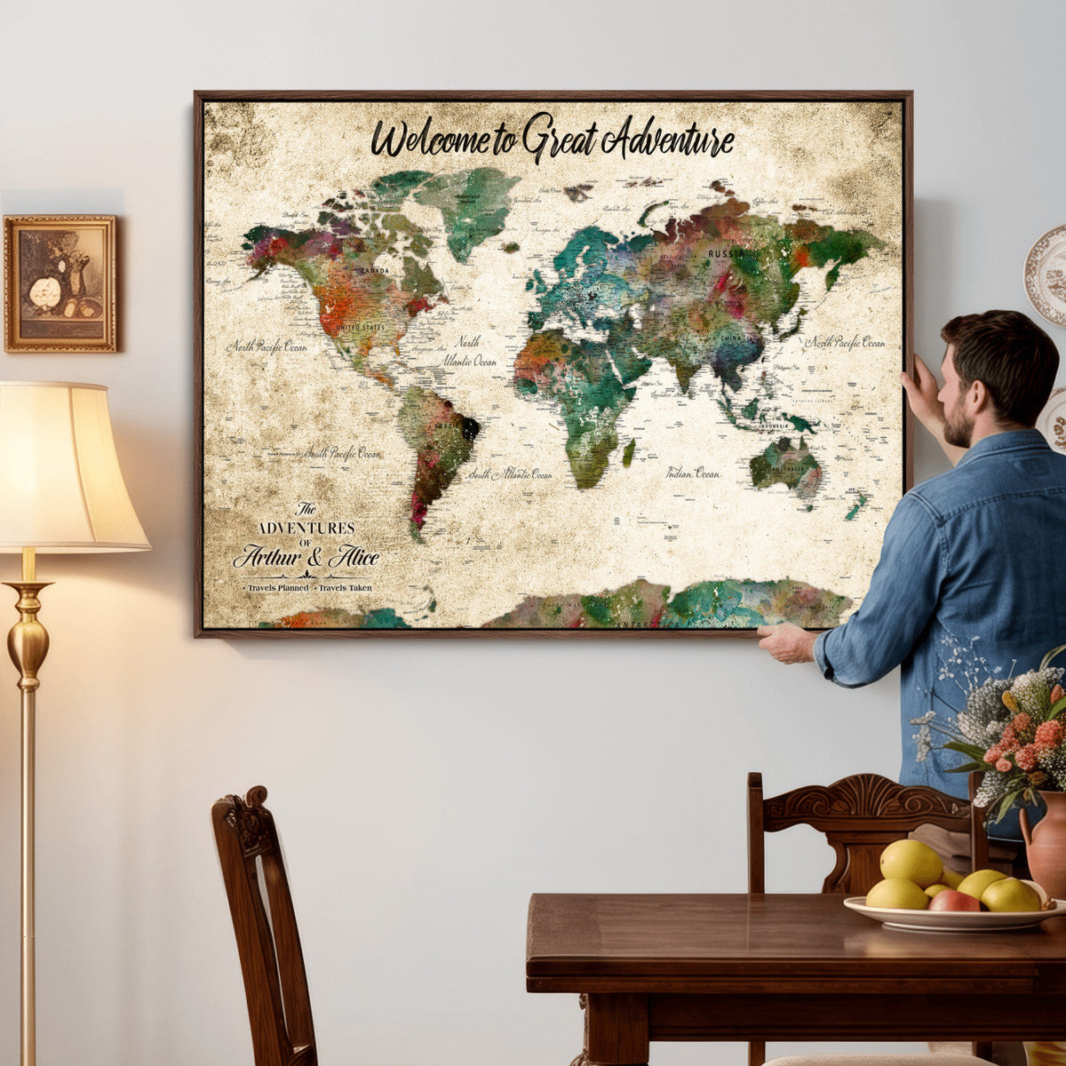 Grunge Personalized World Map Wall Art Canvas Print – Custom