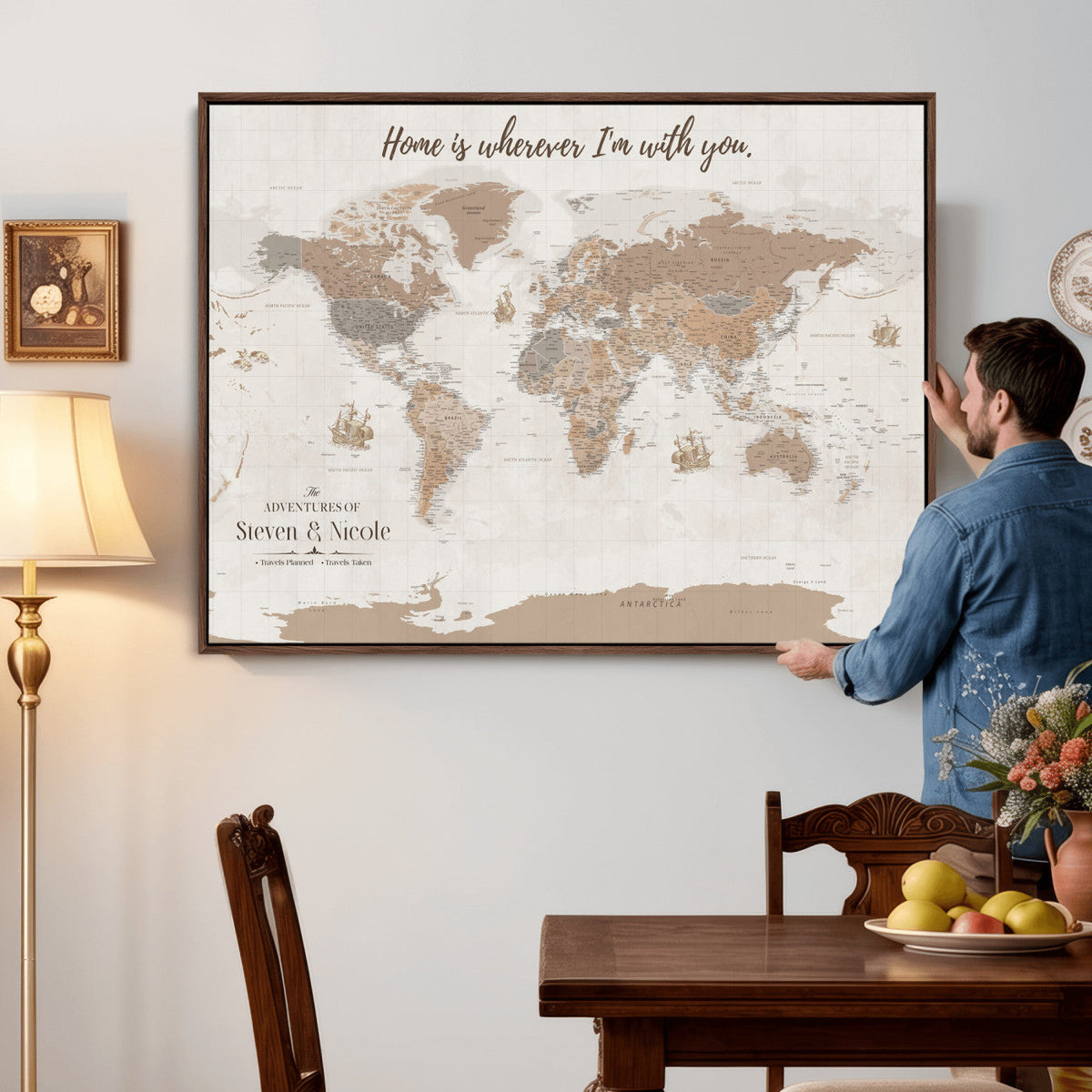 Personalized World Map Wall Art Canvas Print – Customizable