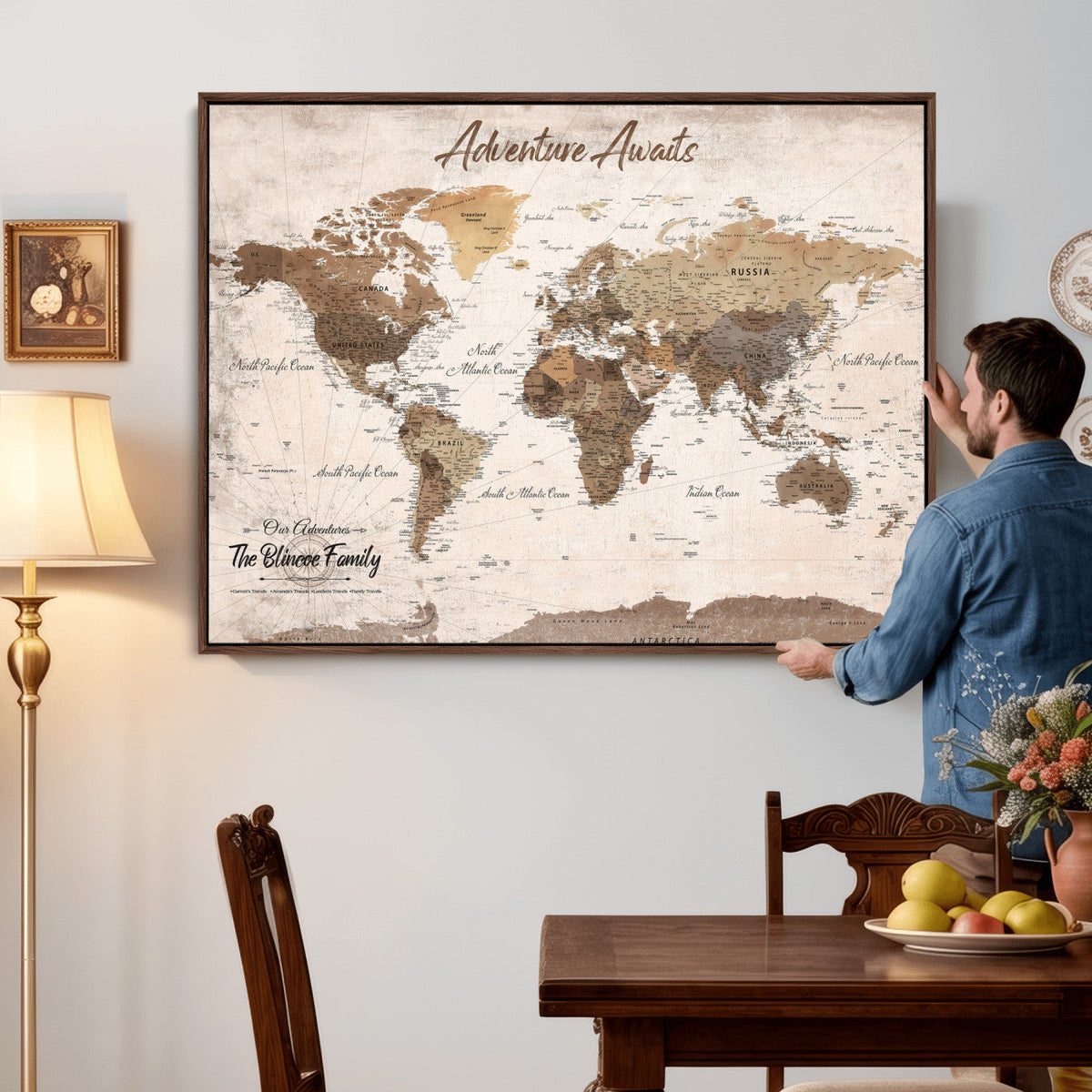 Custom Push Pin World Map Wall Art Canvas Print –