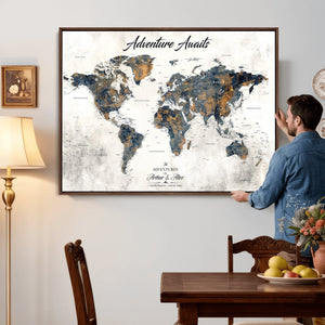 Custom Push Pin World Map Wall Art Canvas Print –